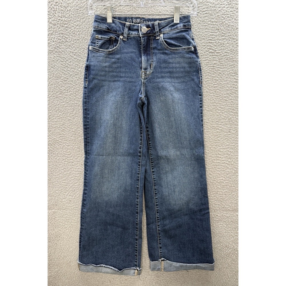M Jeans By Maurices Womens 2 Blue High Rise Wide Leg Stretch Distressed Denim
